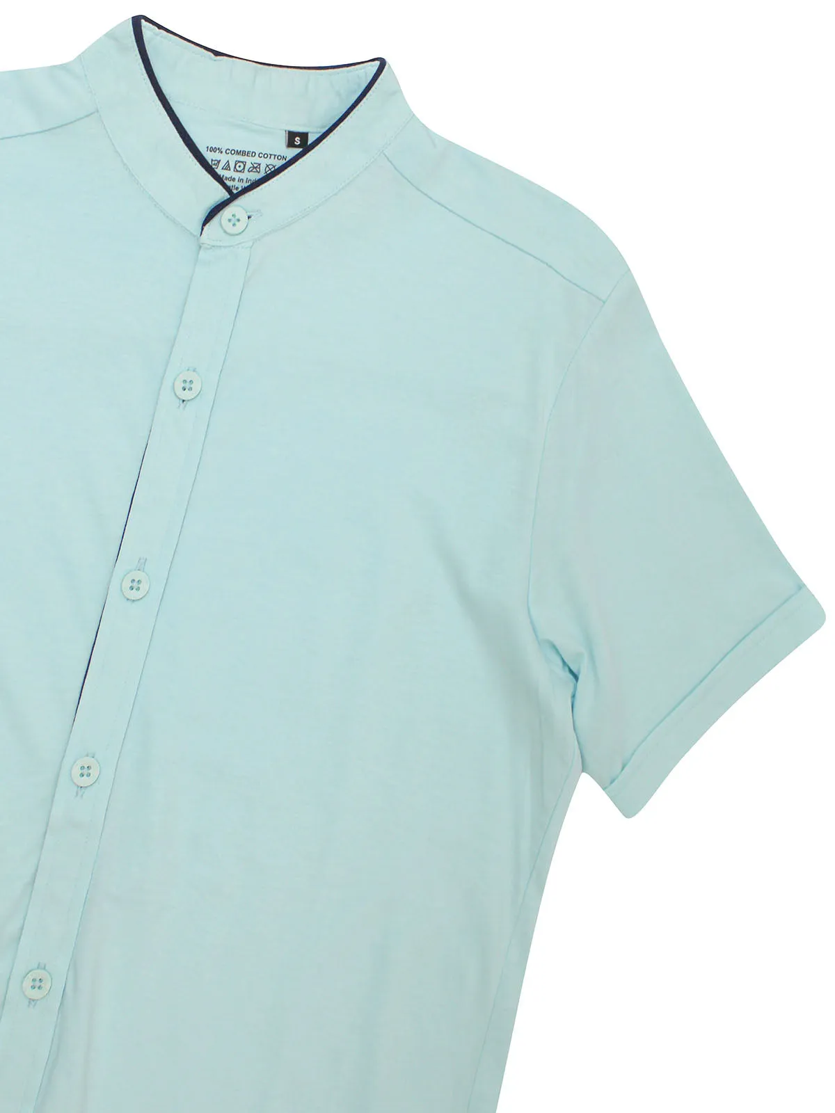 Men's Mandarin Collar Button Down Shirt with Fringes