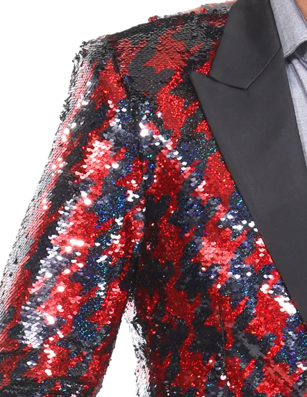 mens sequin blazer, hounds red/black