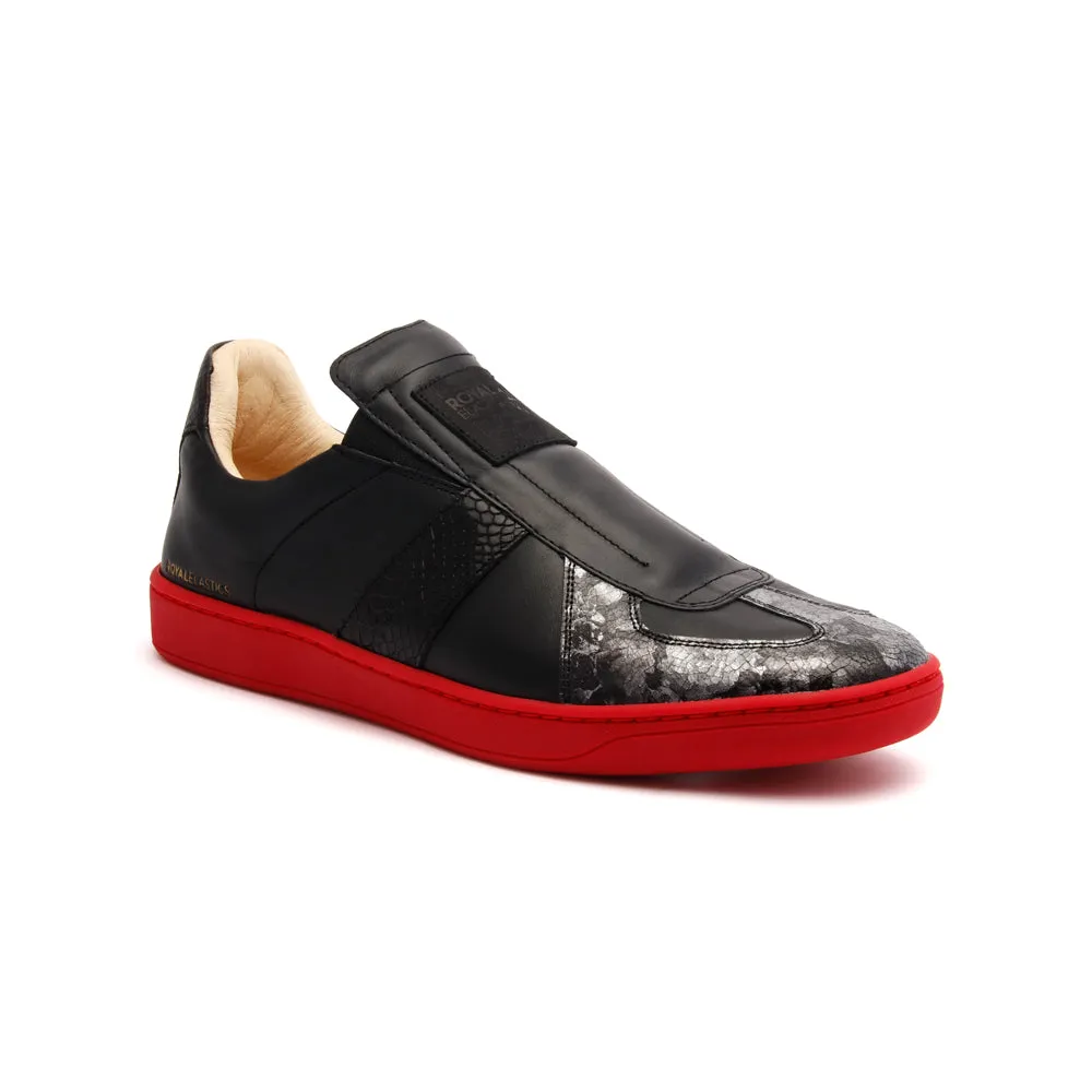 Men's Smooth Black Red Leather Low Tops 01583-991