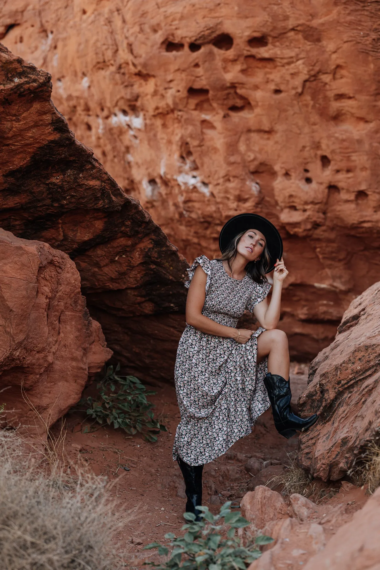 Mercy Smocked Midi Dress in Black