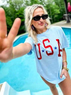 Metal Puff USA Star's Varsity Curved Tee