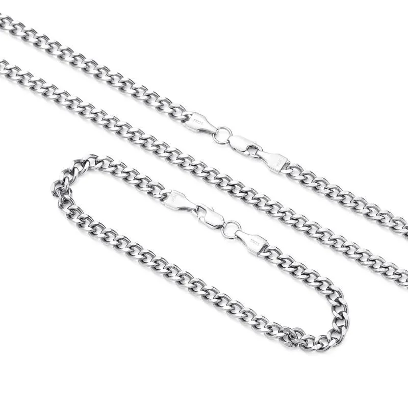 Miami Curb Men's Chain Set Solid Sterling Silver Cuban Link Necklace