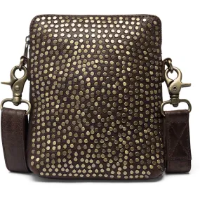 Mobile leather bag with rivets / 15750 - Winter brown