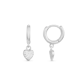 Molten Heart Drop Micro Hoop Earrings - Silver