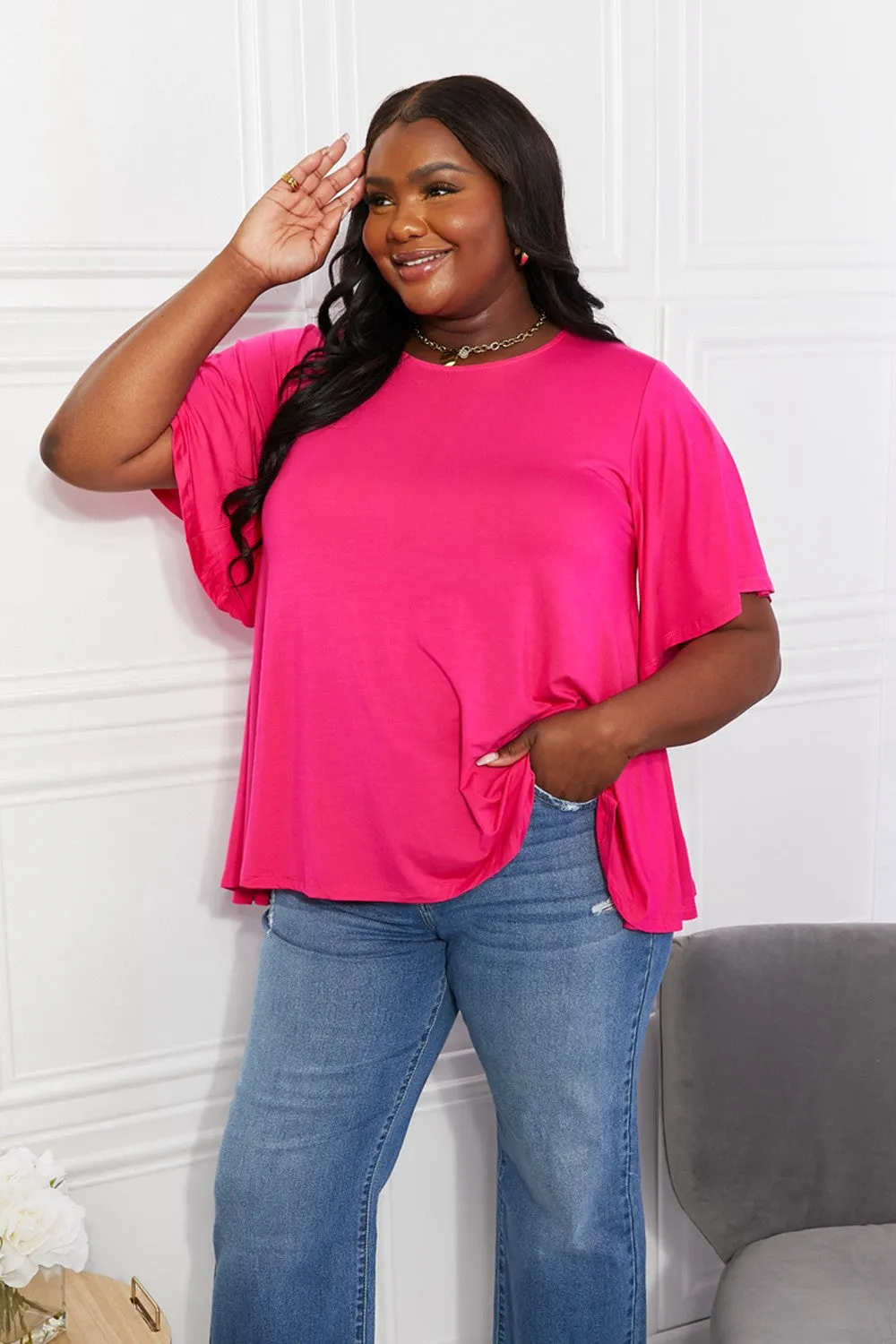 More Than Words Flutter Sleeve Top in Hot Pink