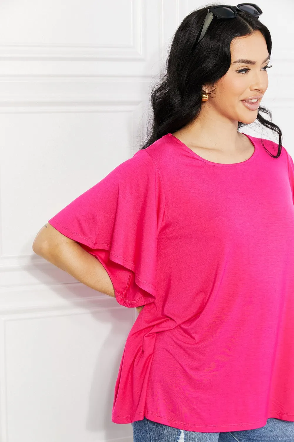 More Than Words Flutter Sleeve Top in Hot Pink