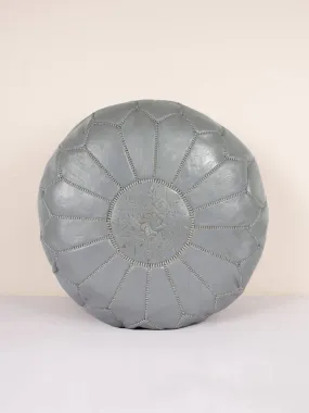 Moroccan Leather Pouffe, Slate Grey