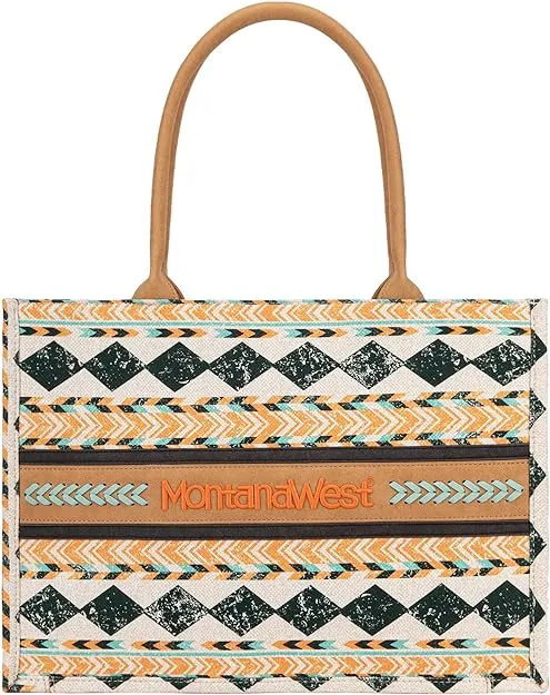 MW01G-8119  Montana West Boho Ethnic Print Concealed Carry Wide Tote - Tan