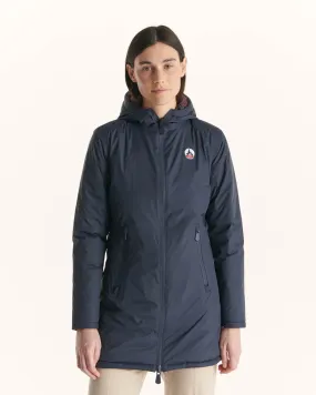 Navy/Aubergine Moscou reversible mid-length puffer jacket