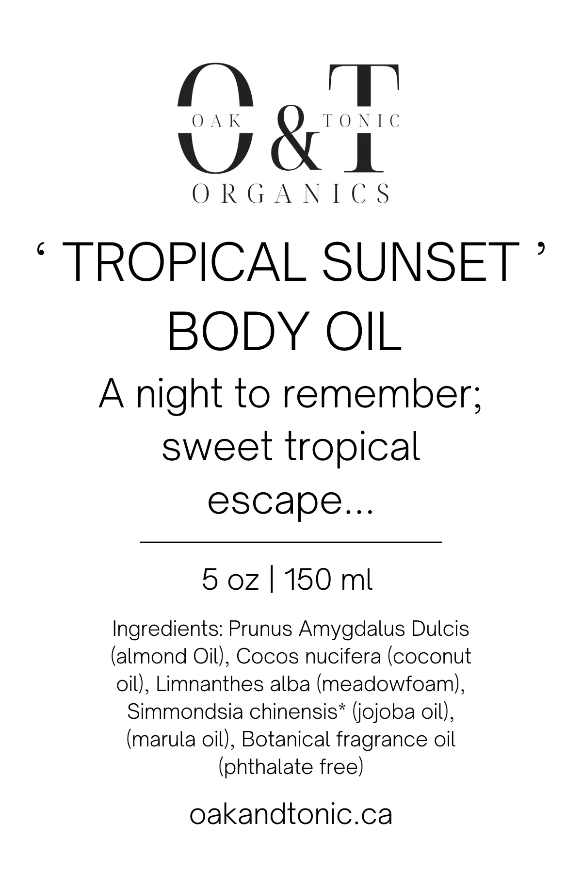 Oak & Tonic Organics | Tropical Sunset Body Oil 150ml