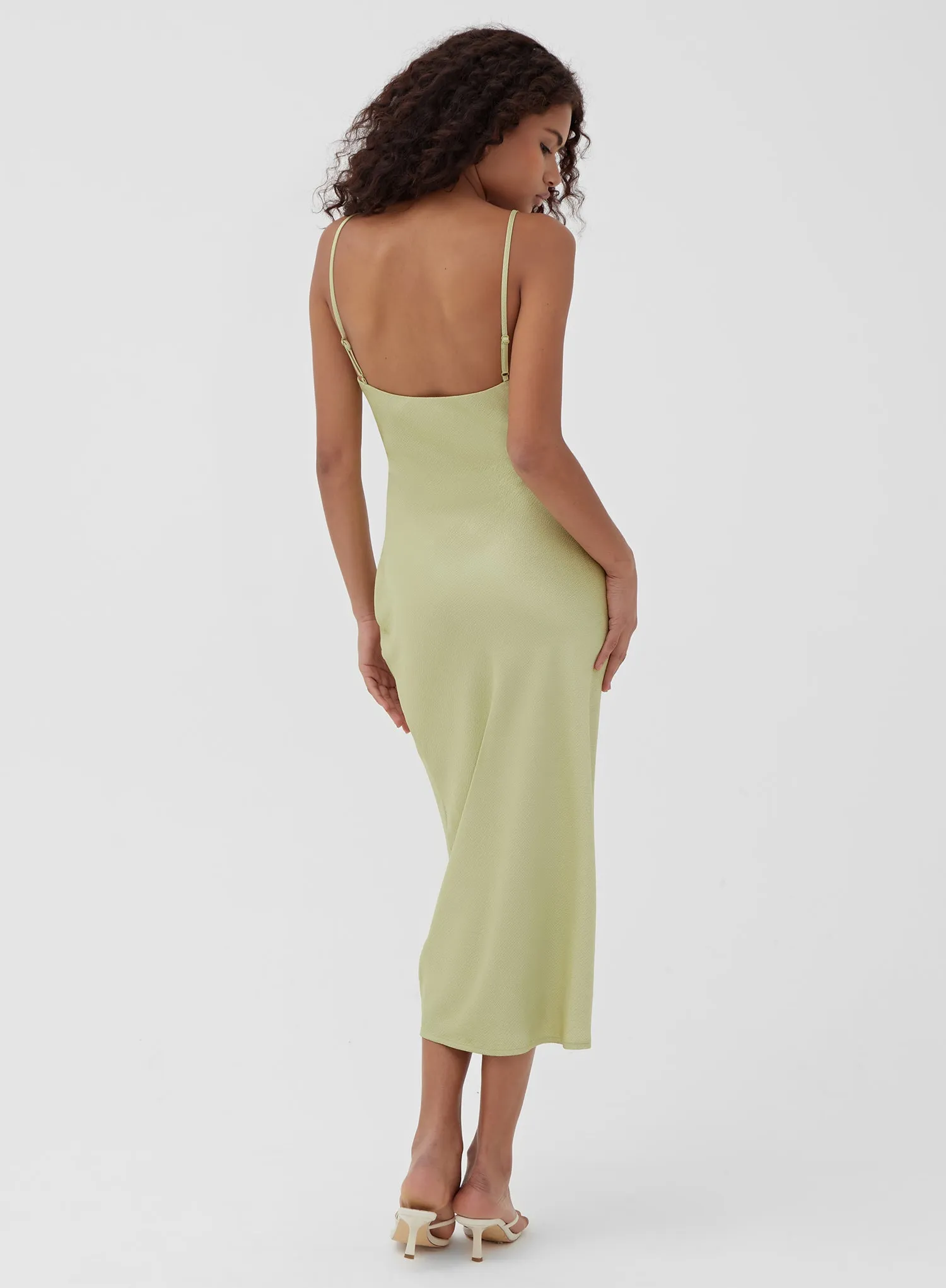 Olive Tie Front Satin Cami Dress - Clara