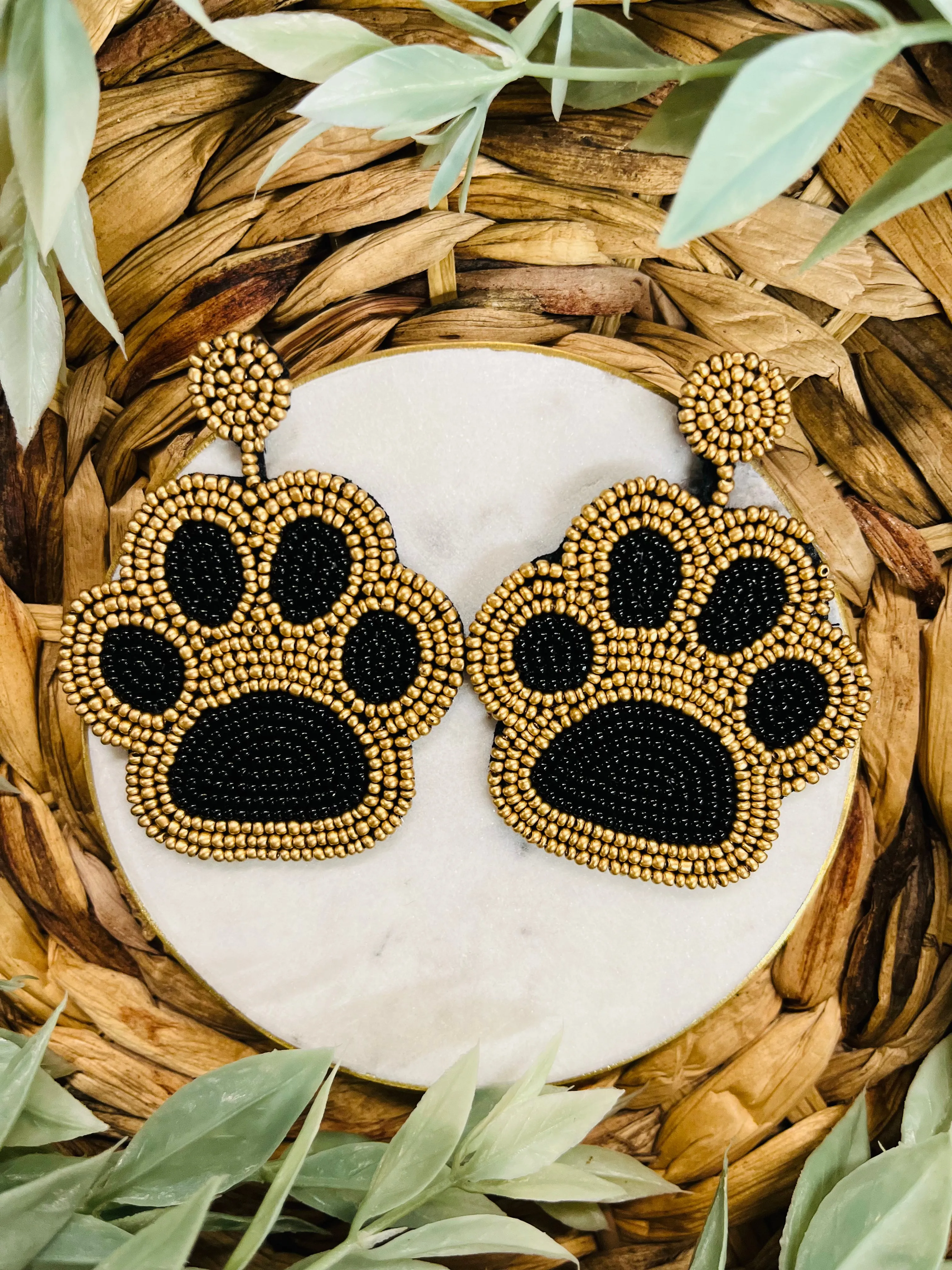 Paw Pride Beaded Earrings  Black & Gold