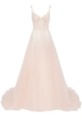 Peach Multi-Layered Tulle Gown