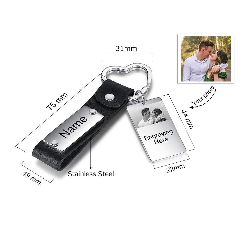 Personalized Photo, Name & Date Keychain For Men