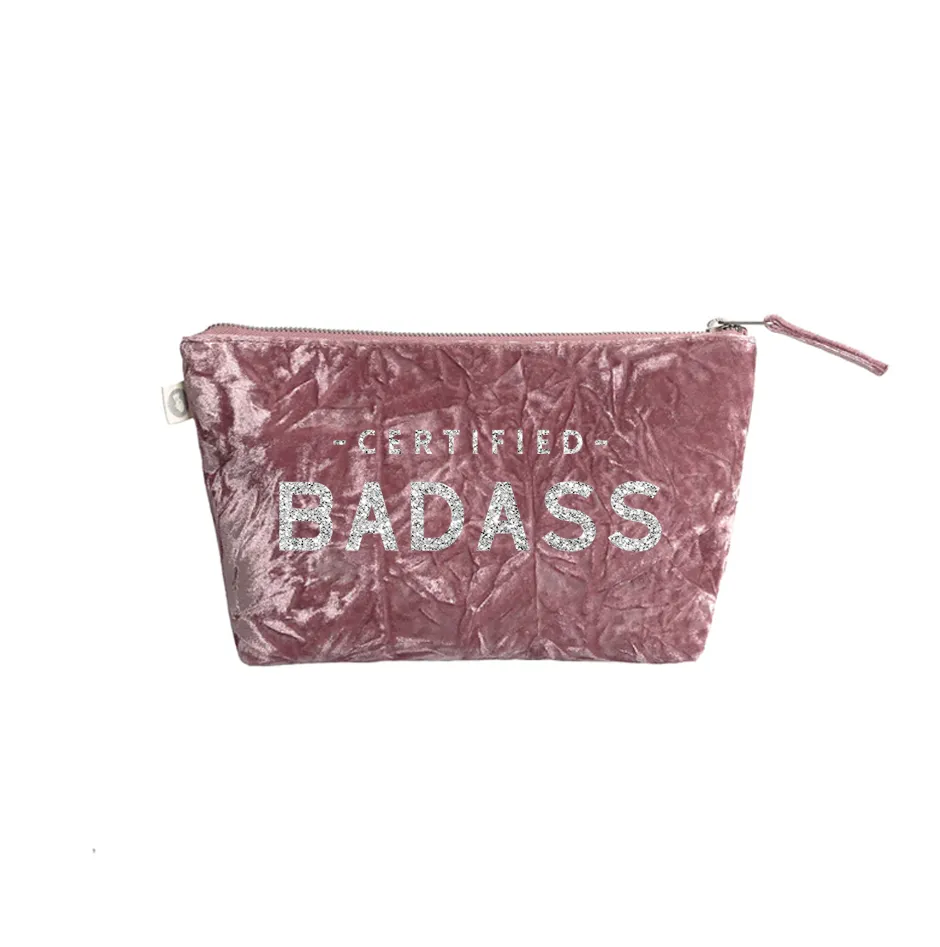 Petal Pink Velvet Clutch with Silver Glitter Certified BADASS