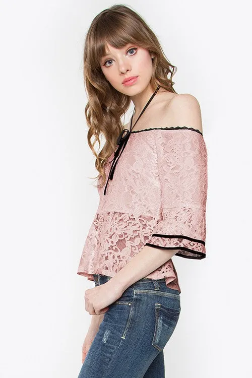 Pink Lace Halter Top