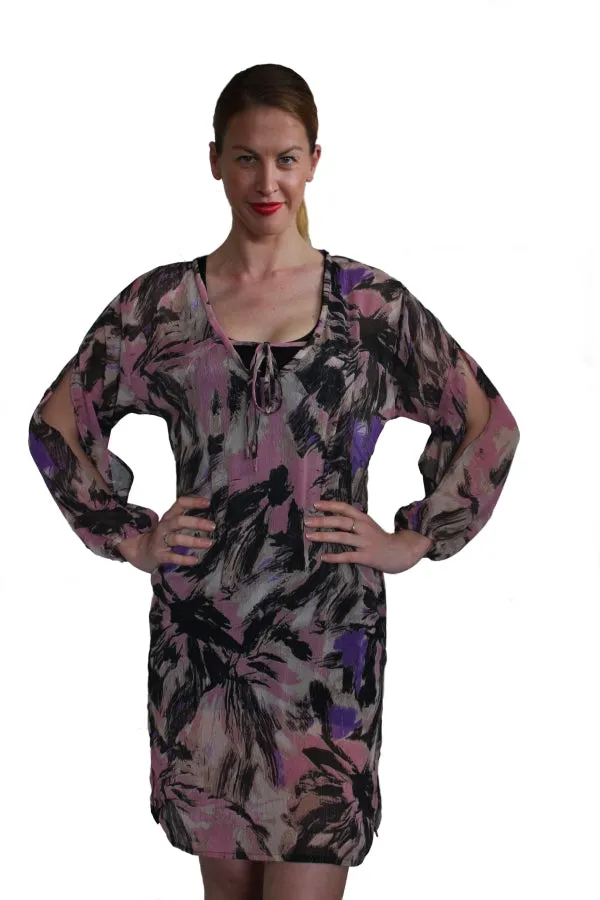 Pink Printed Sheer Kaftan