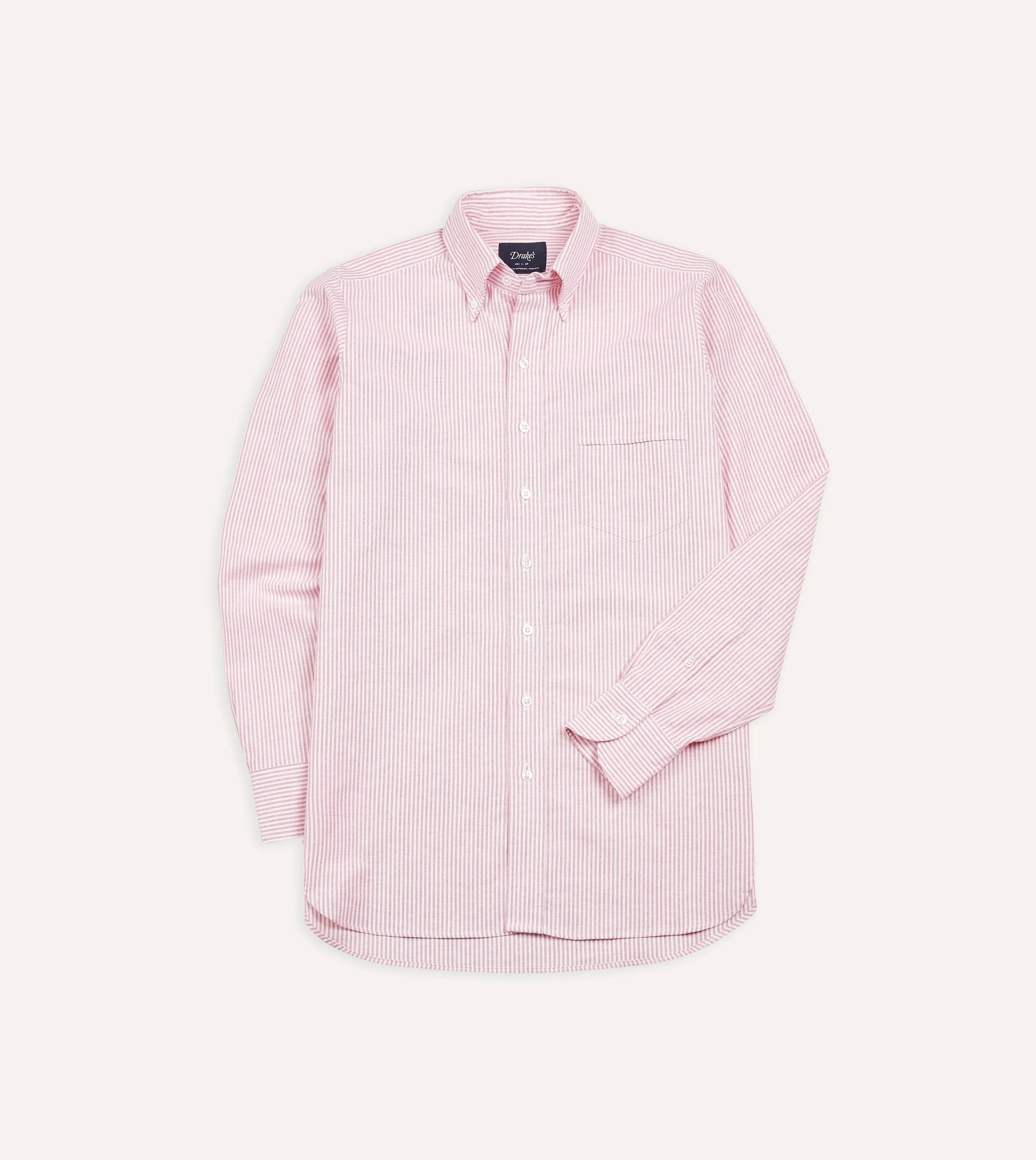 Pink Ticking Stripe Cotton Oxford Cloth Button-Down Shirt