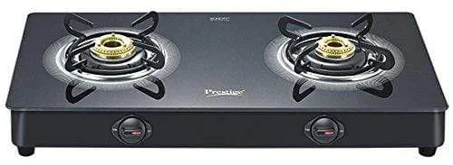 Prestige Royale Plus Schott Glass 2 Burner Gas Stove, Black