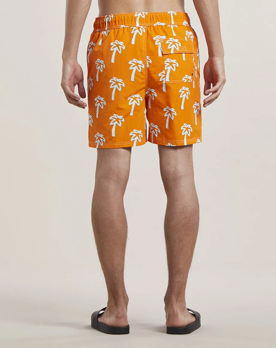 PULCO PALM PRINT MENS SWIM SHORTS SHORTS | ORANGE