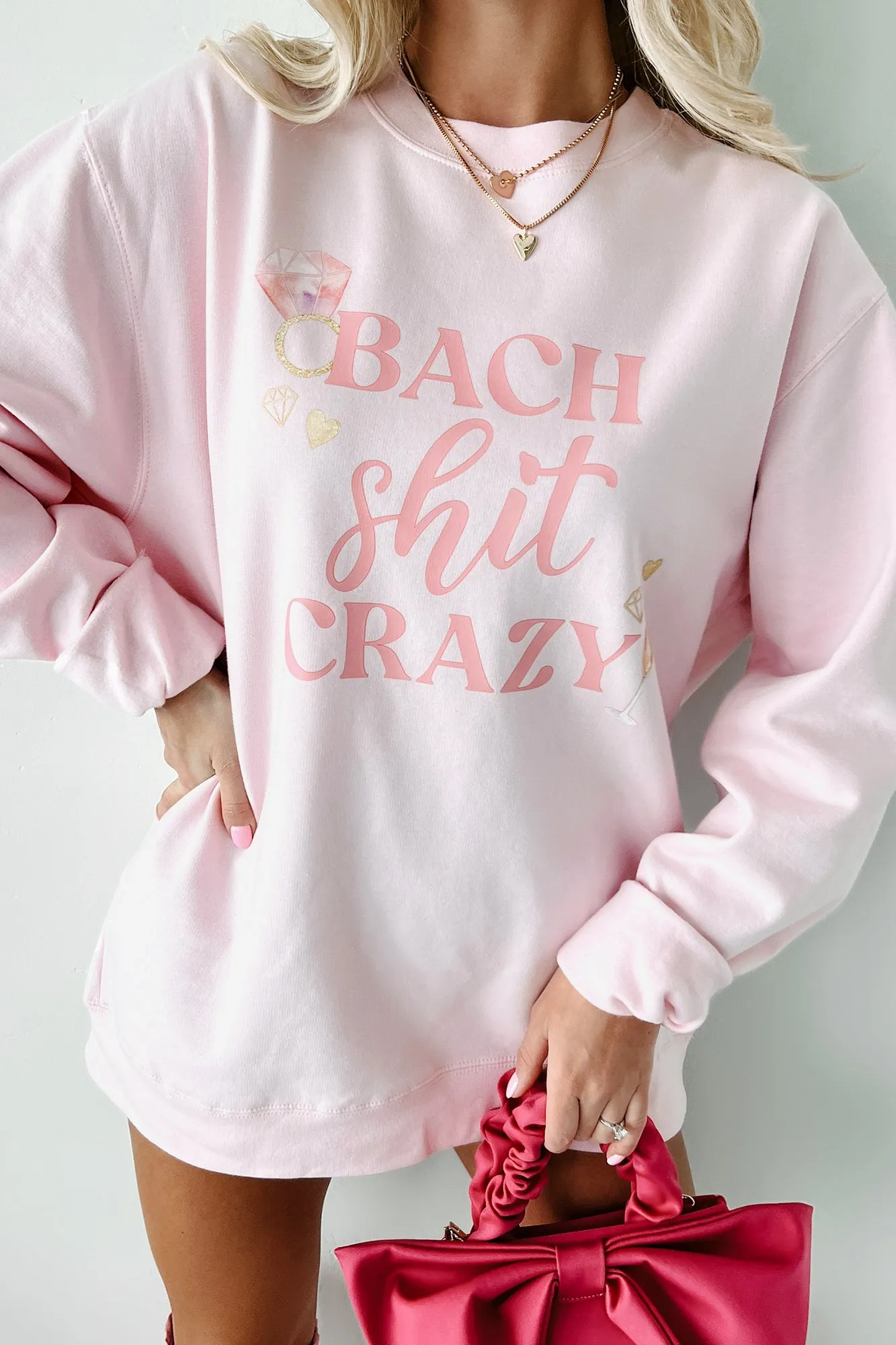 "Bach Shit Crazy" Graphic Crewneck (Light Pink) - Print On Demand