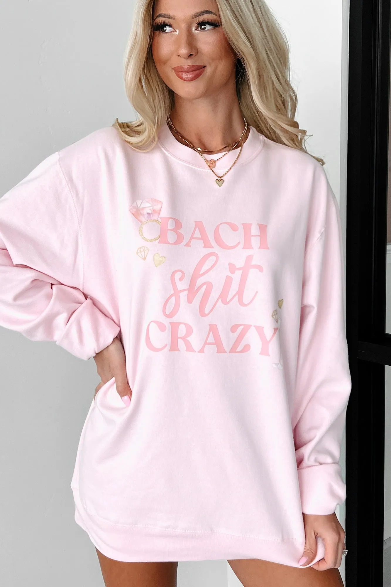 "Bach Shit Crazy" Graphic Crewneck (Light Pink) - Print On Demand