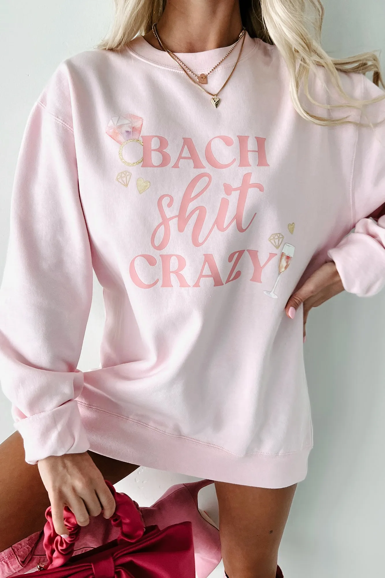 "Bach Shit Crazy" Graphic Crewneck (Light Pink) - Print On Demand