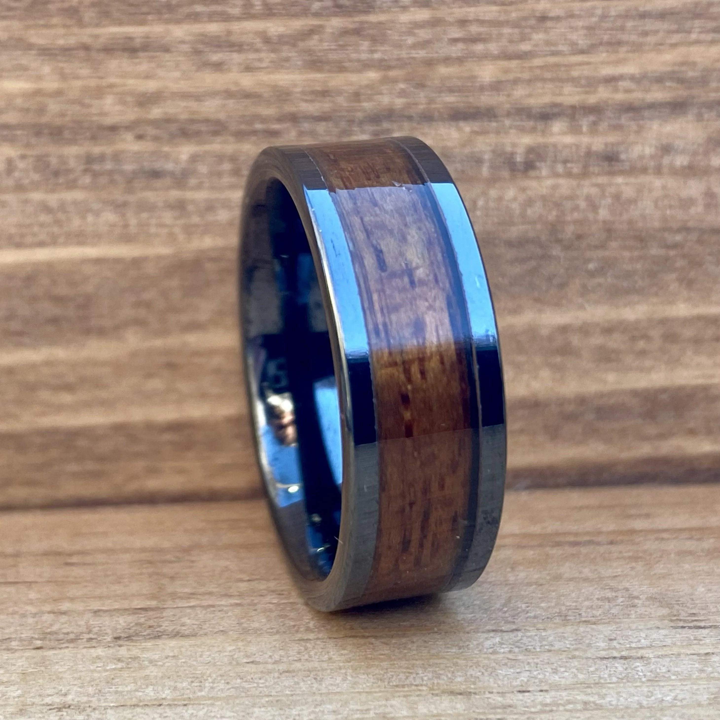 "The Battleship" 100% USA Made Black Ceramic Ring With Wood From The USS California