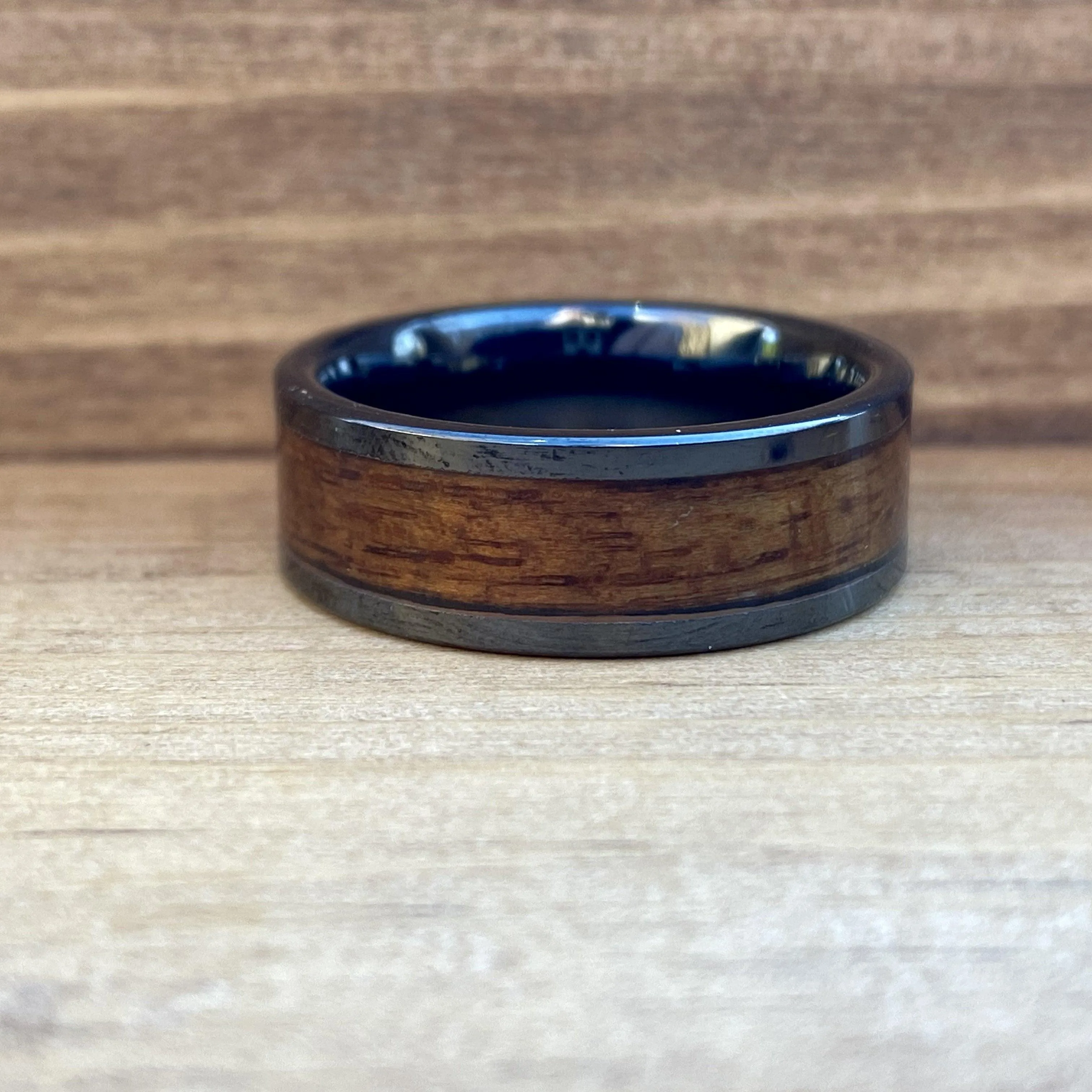 "The Battleship" 100% USA Made Black Ceramic Ring With Wood From The USS California