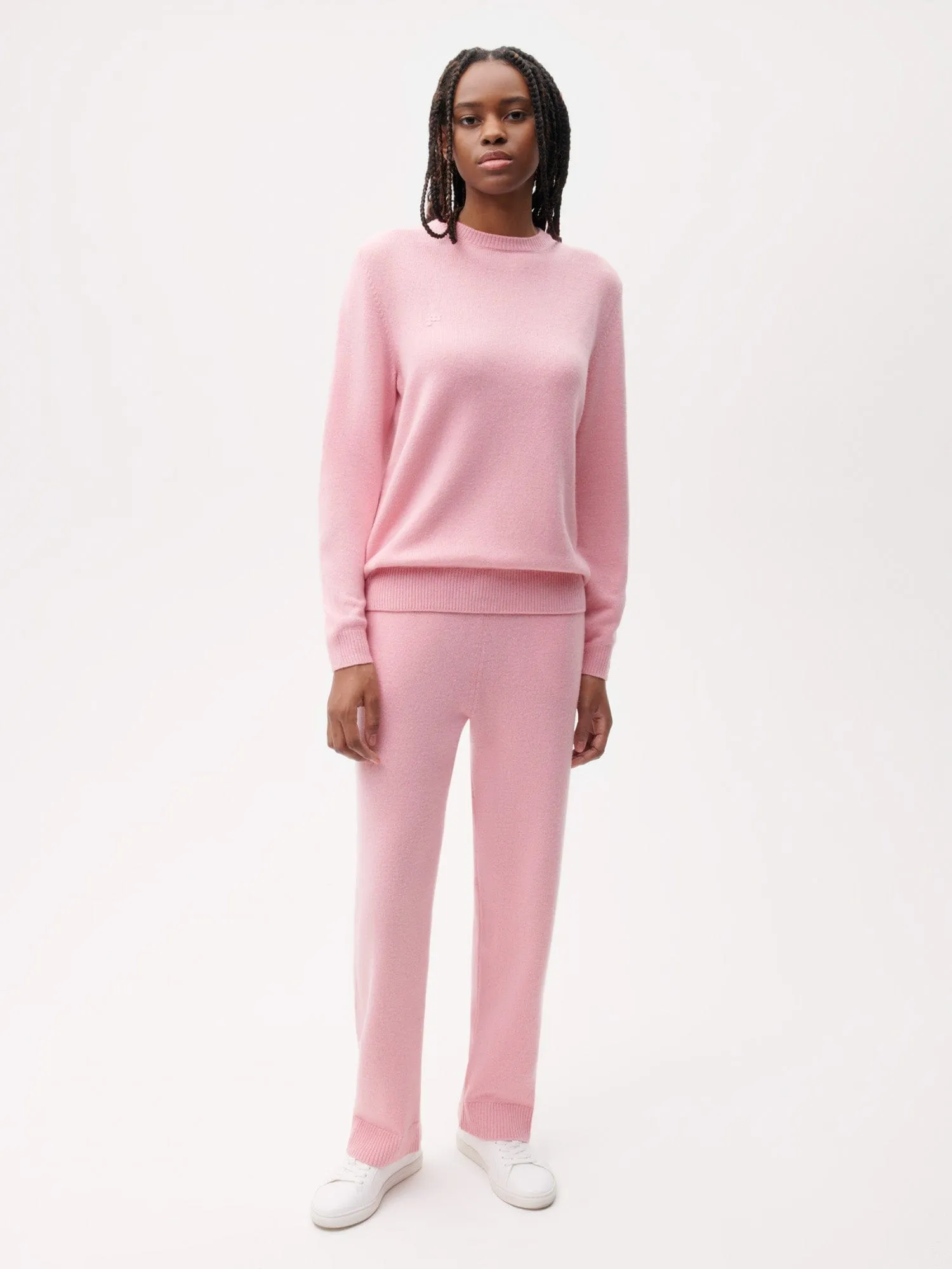 Recycled Cashmere Loose Track Pants—sakura pink