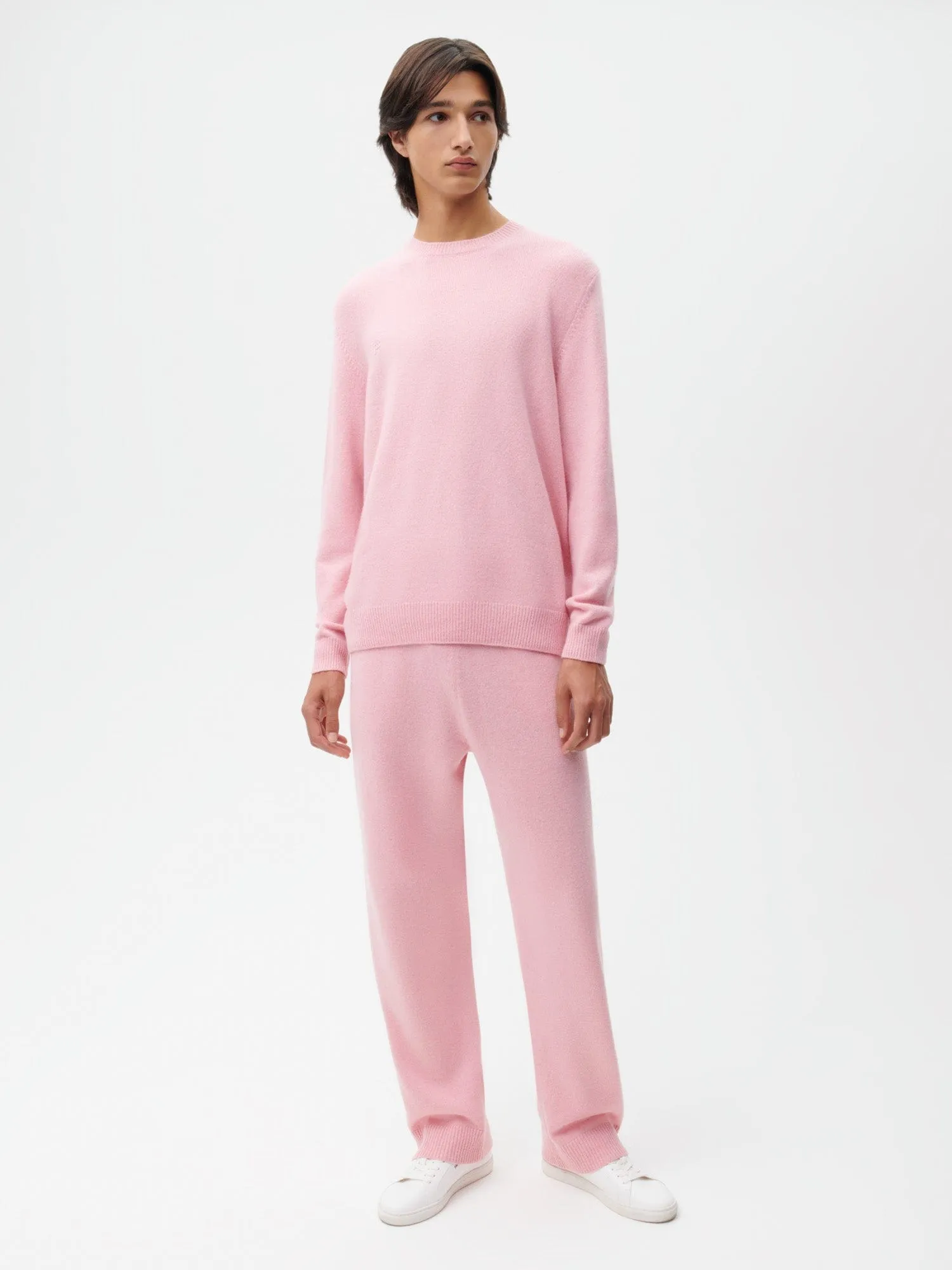 Recycled Cashmere Loose Track Pants—sakura pink