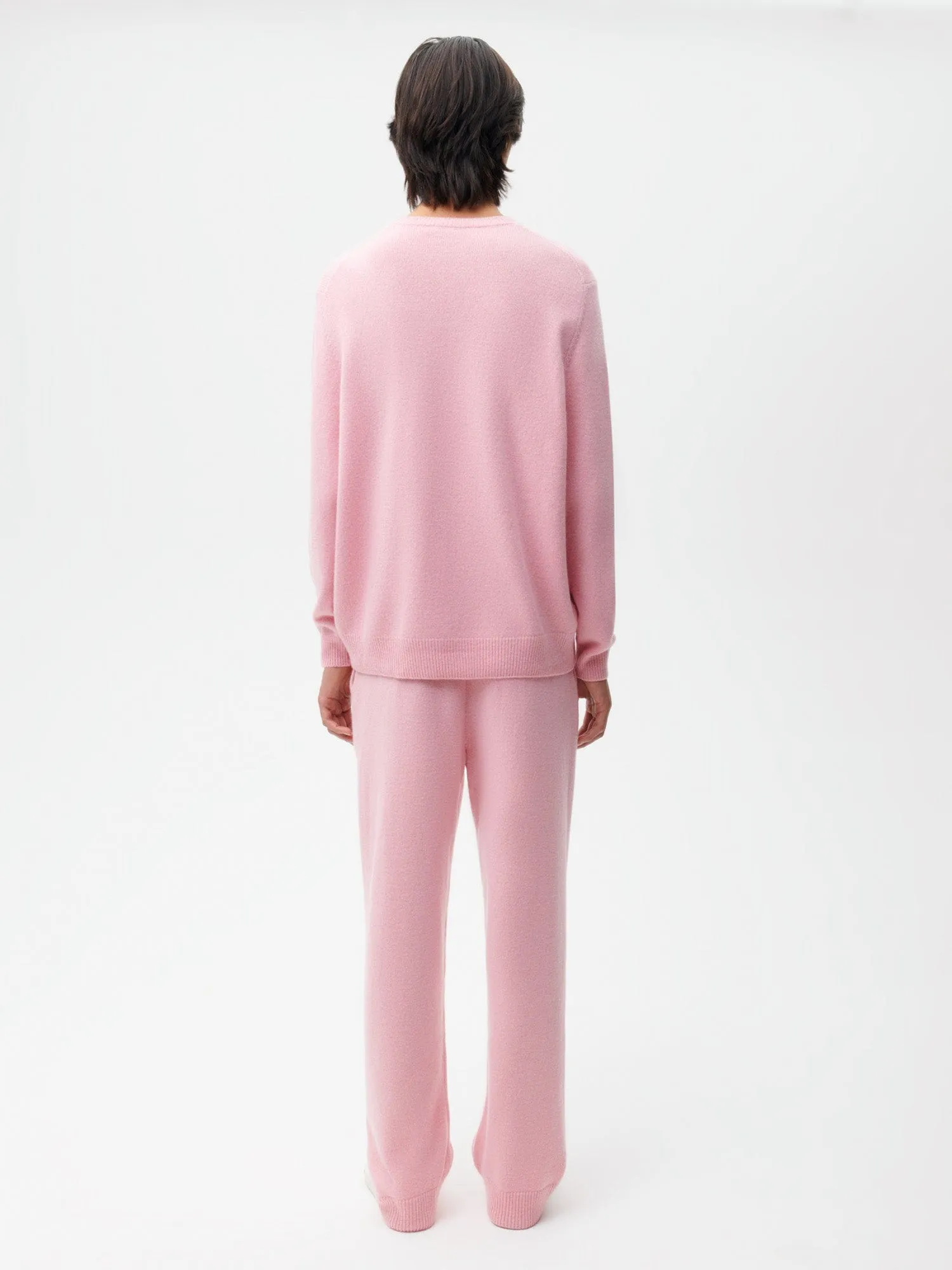 Recycled Cashmere Loose Track Pants—sakura pink