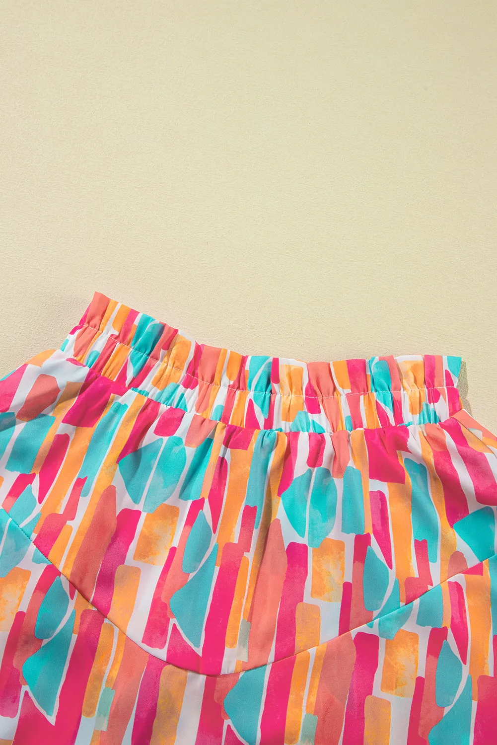 Rose Abstract Print A-line Ruffled Hem Shorts