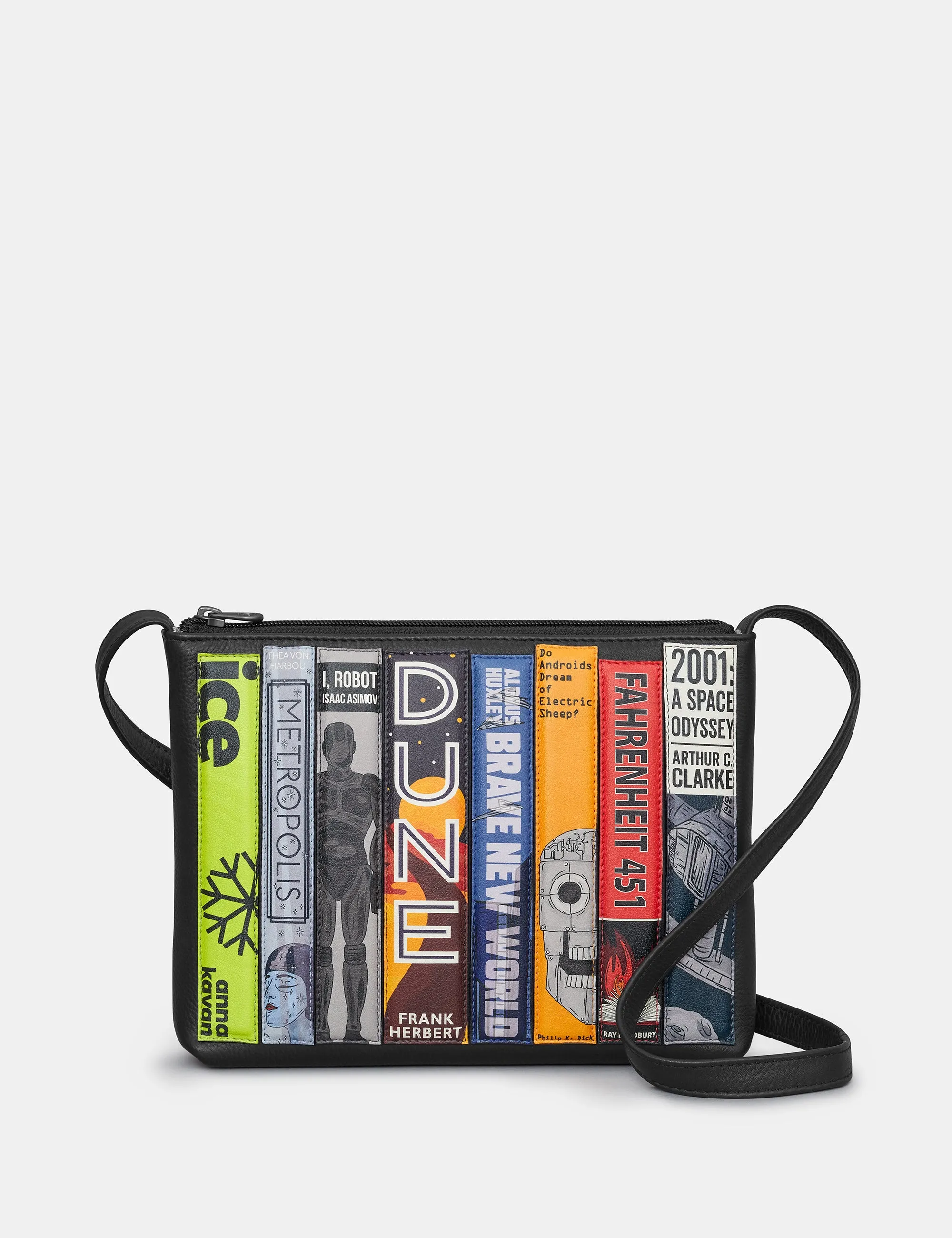 Sci-Fi Bookworm Black Leather Cross Body Bag