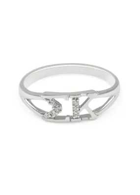 Sigma Kappa Sterling Silver Ring with Simulated Diamonds