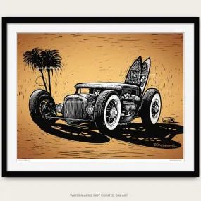 Signed 11x17" Rat Rod Litho Art Print "Palm Beach"