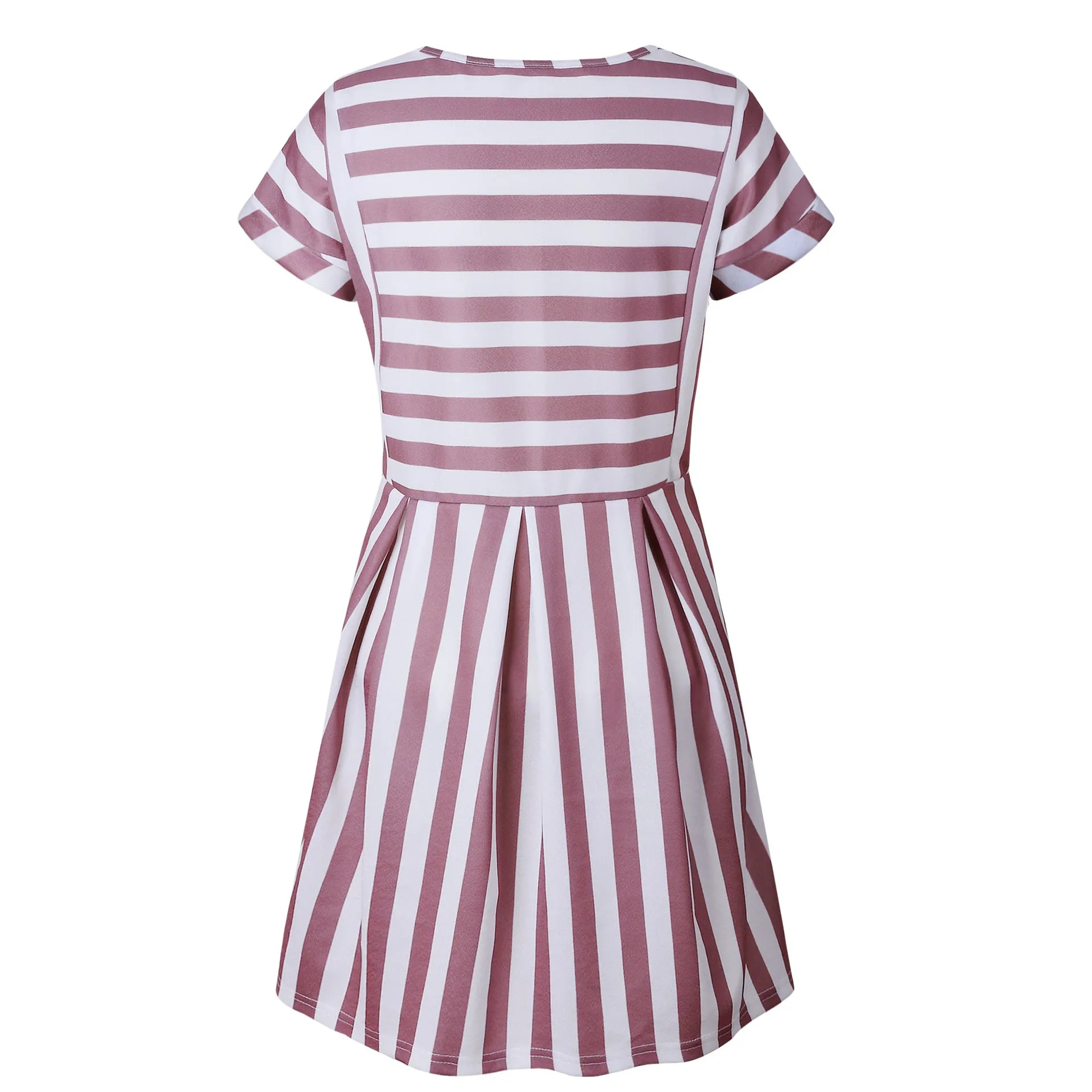 Slimming High Waisted Striped Short Sleeve Swing Dress