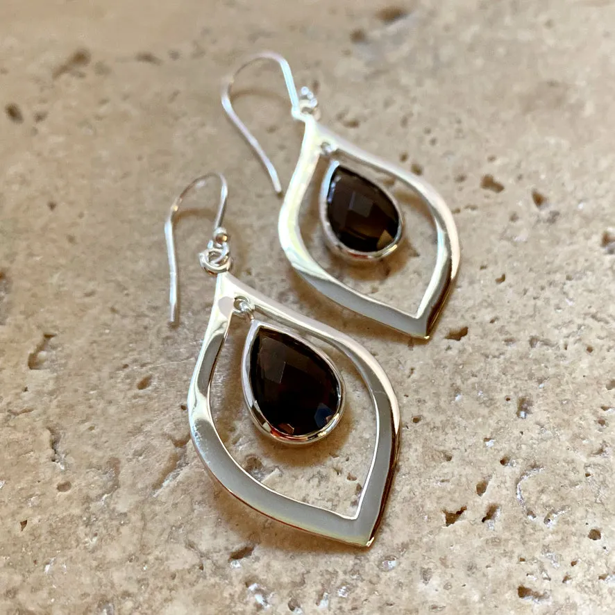 Smoky Quartz Earrings with a Teardrop Gem - Cassie