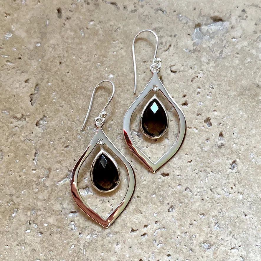 Smoky Quartz Earrings with a Teardrop Gem - Cassie