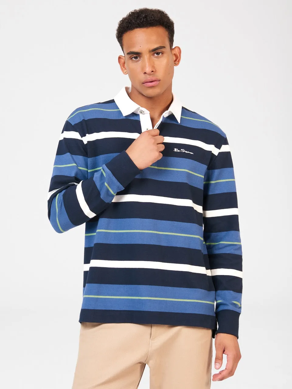 Striped Rugby Polo - Dark Navy