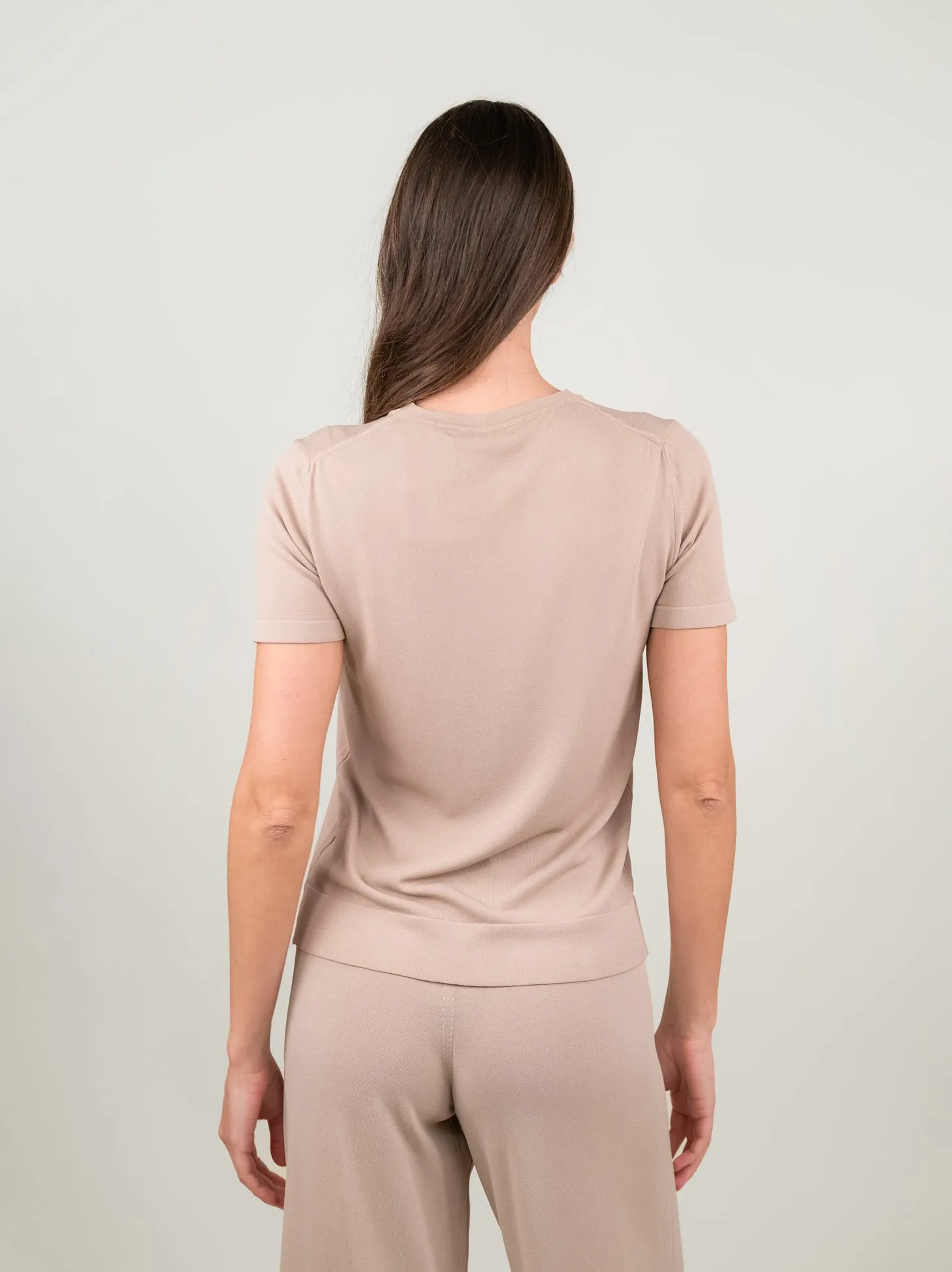 T-SHIRT A MANICA CORTA IN MAGLIA BEIGE