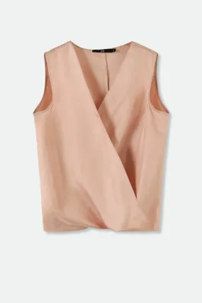 TARA SILK TWILL TWIST TANK TOP IN ROSE BEIGE