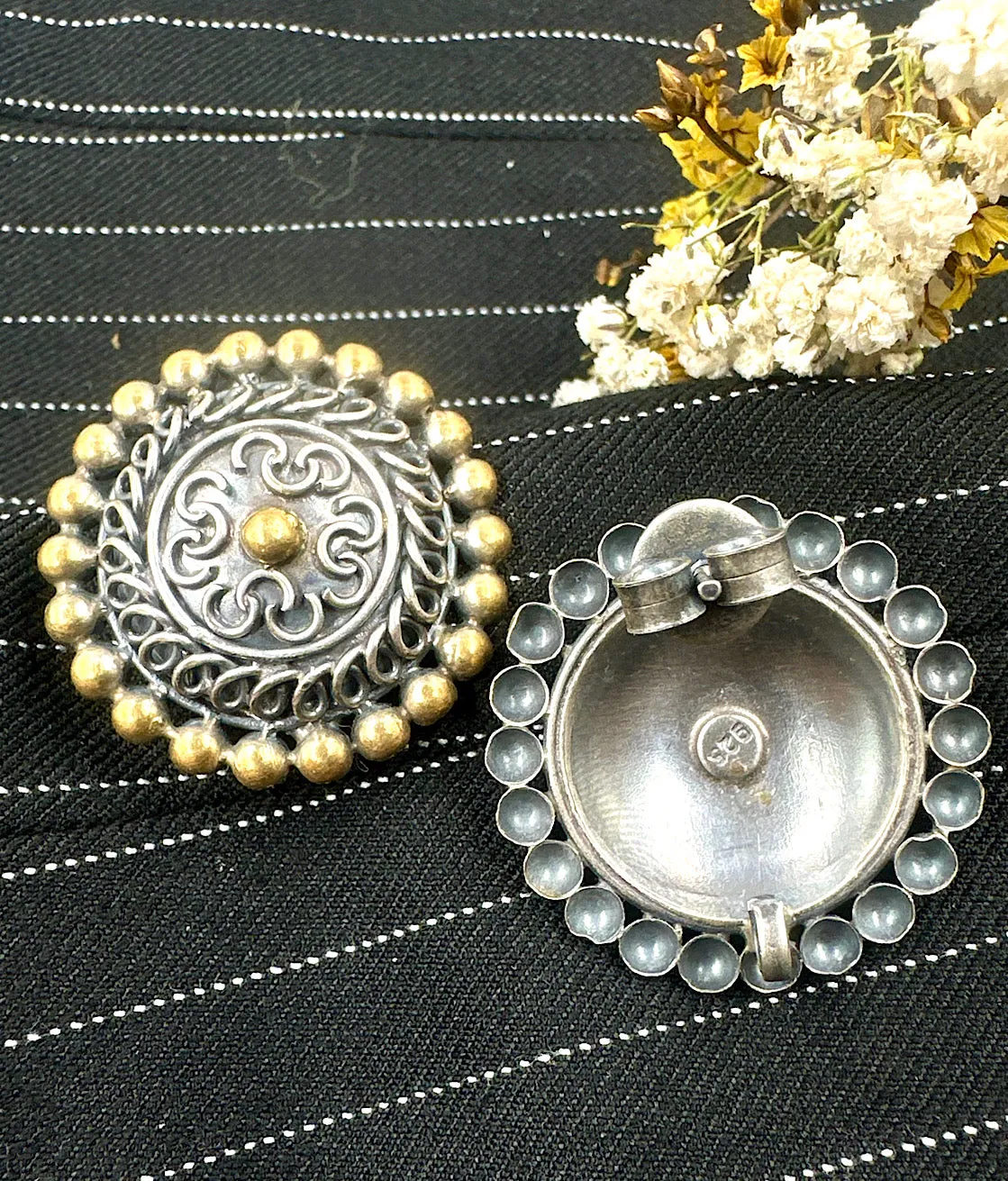 The Circle Silver Two tone Earrings