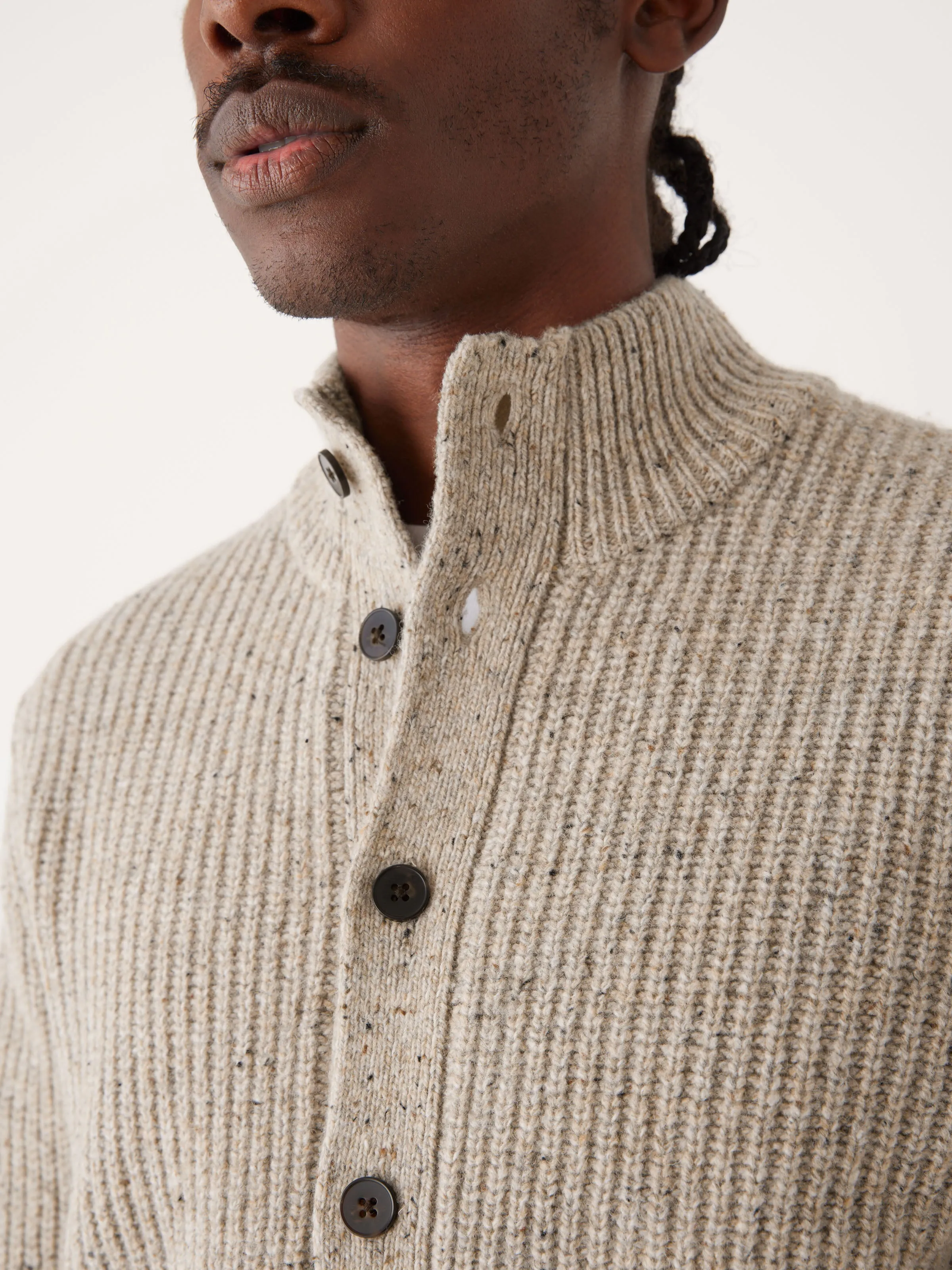 The Donegal Button-Up Sweater in Beige