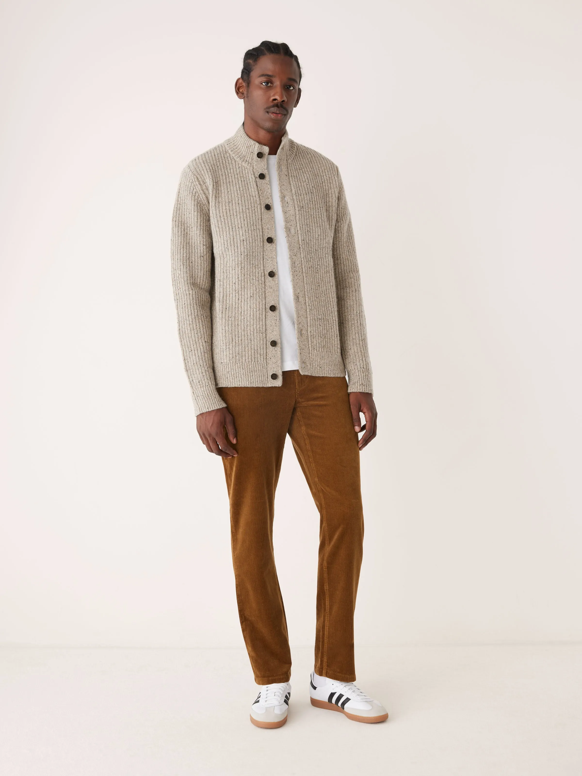 The Donegal Button-Up Sweater in Beige