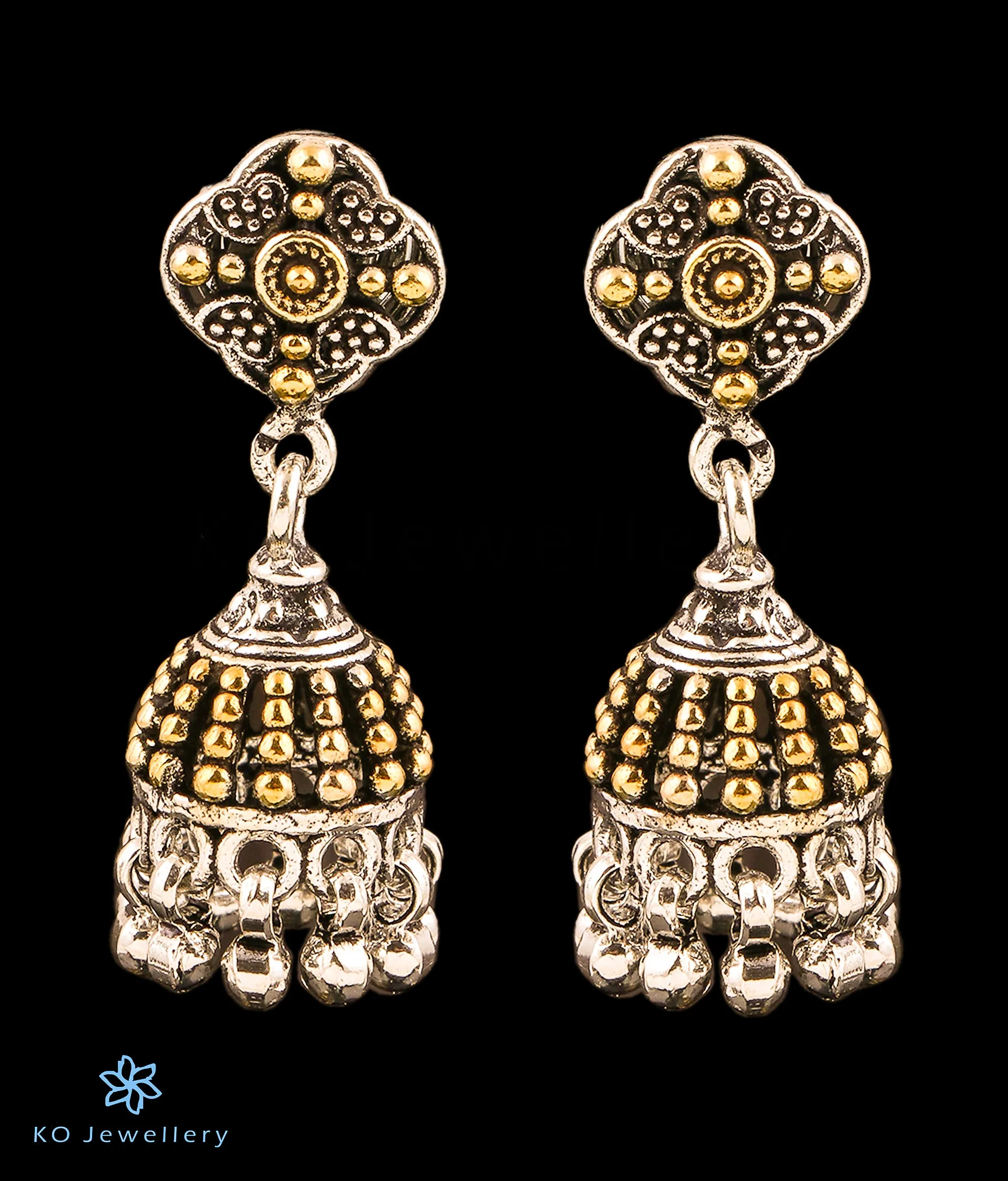 The Vyoma Silver Jhumkas (Two tone)