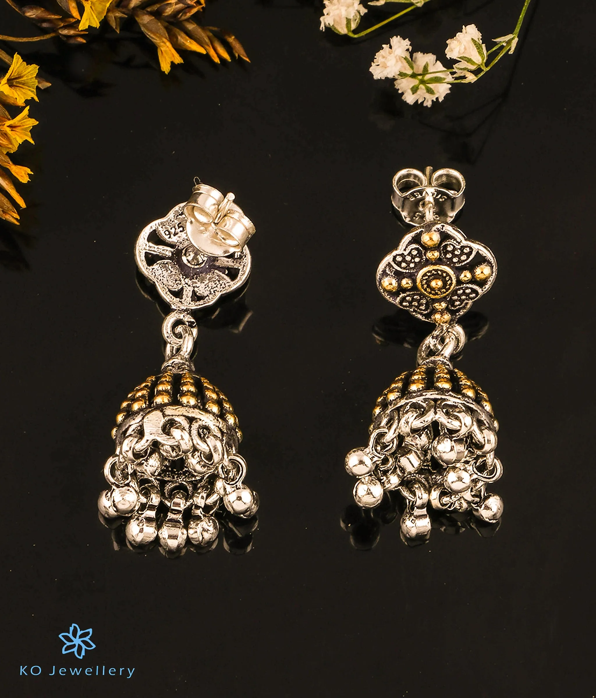 The Vyoma Silver Jhumkas (Two tone)