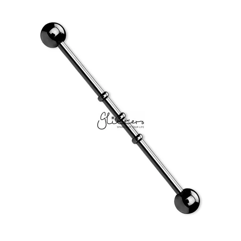 Triple Notched Titanium Ion Plated over Surgical Steel Balls Industrial Barbells-Black | Gold | Rainbow