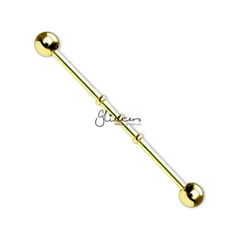 Triple Notched Titanium Ion Plated over Surgical Steel Balls Industrial Barbells-Black | Gold | Rainbow