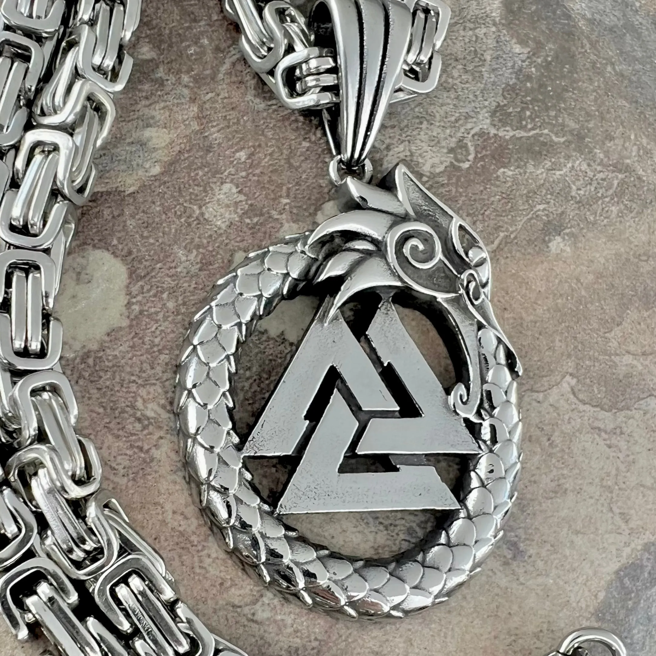 Viking Valknut w/Large Dragon Pendant - Necklace (306)